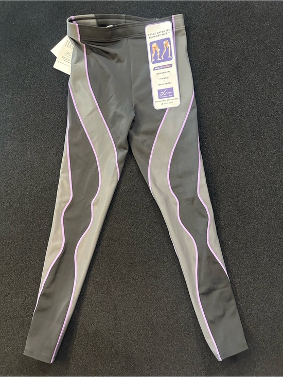 CW-X Pants - CW-X Gray Leggings with Lavender Piping